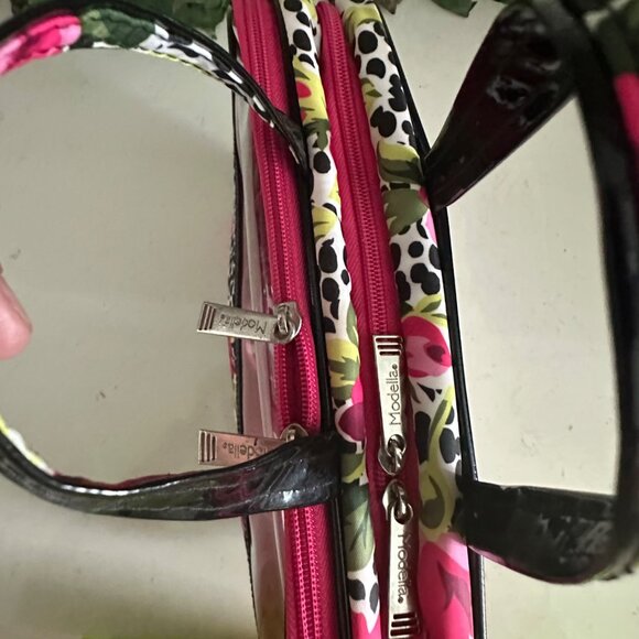 Modella Floral & Polka Dot Cosmetic Travel Bag With Clear Panel & Zipper Closure - Picture 8 of 13